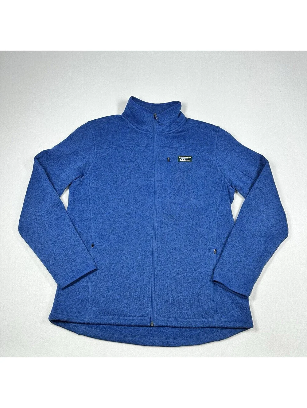 LL Bean Fleece Sweater Blue Full Zip Long Sleeve Slightly Fitted Mens Size LT